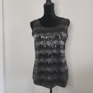 NY Collection‎ black solver sequined striped shell tank top